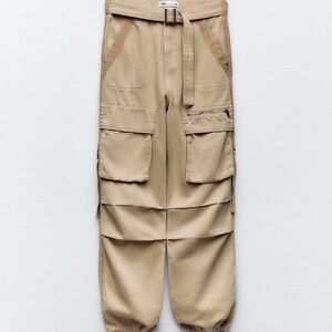 ZARA WOMAN NWT FW23 CARGO TROUSERS WITH STRAPS BEIGE